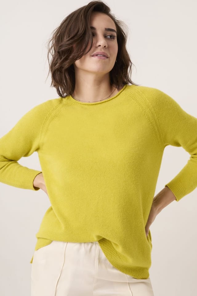 Celtic & Co Celtic & Co Women's Roll Edge Crew Neck Jumper in Lemon - 3
