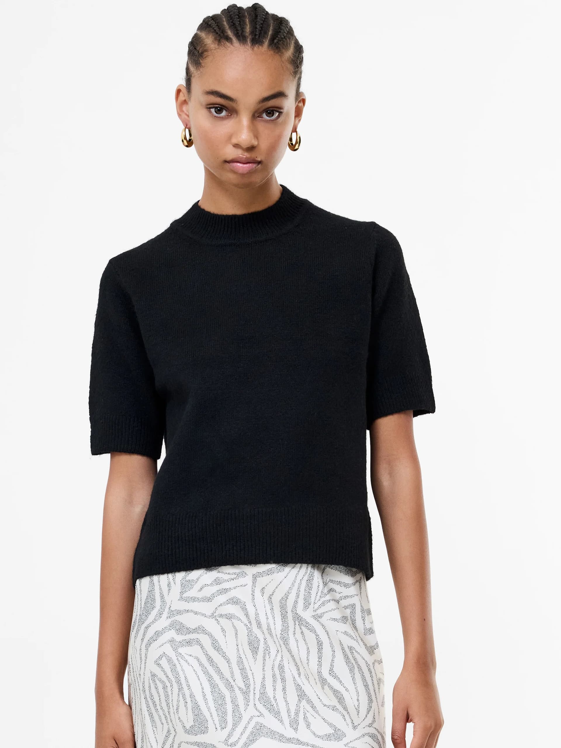 French Connection Kezia Recycled Short Sleeve Mock Neck Jumper Black