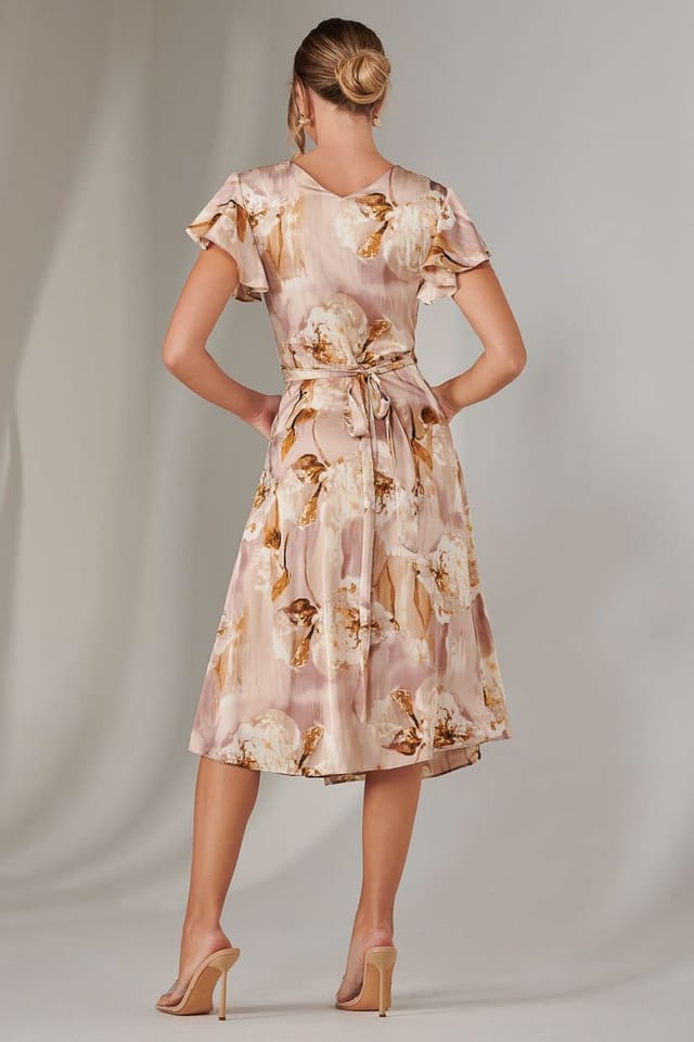 Jolie Moi Jolie Moi Women's Wrap Front Midi Dress in Dusty Pink - 2