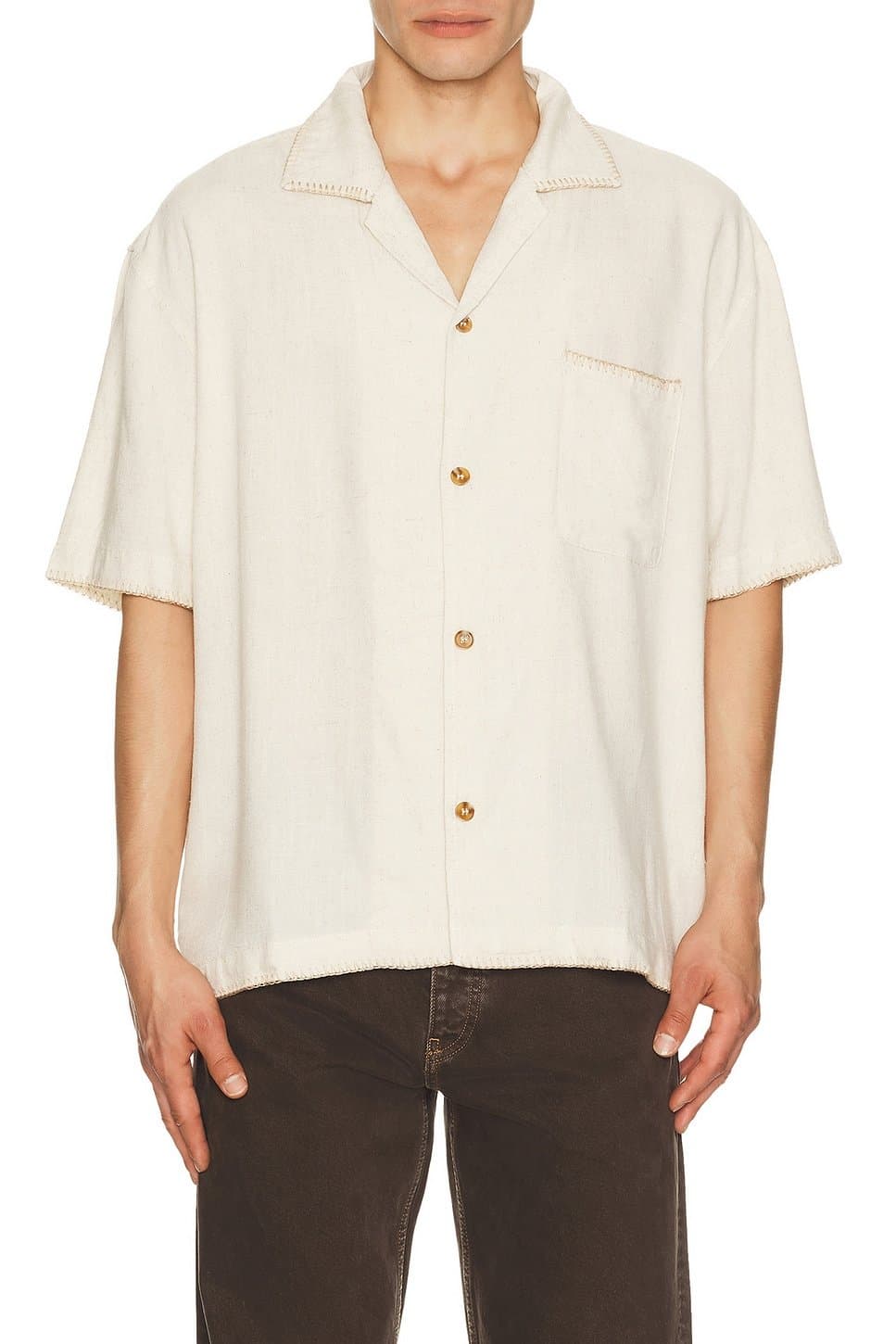 revolve Revolve Natural Linen Relaxed Whip Stitch Shirt