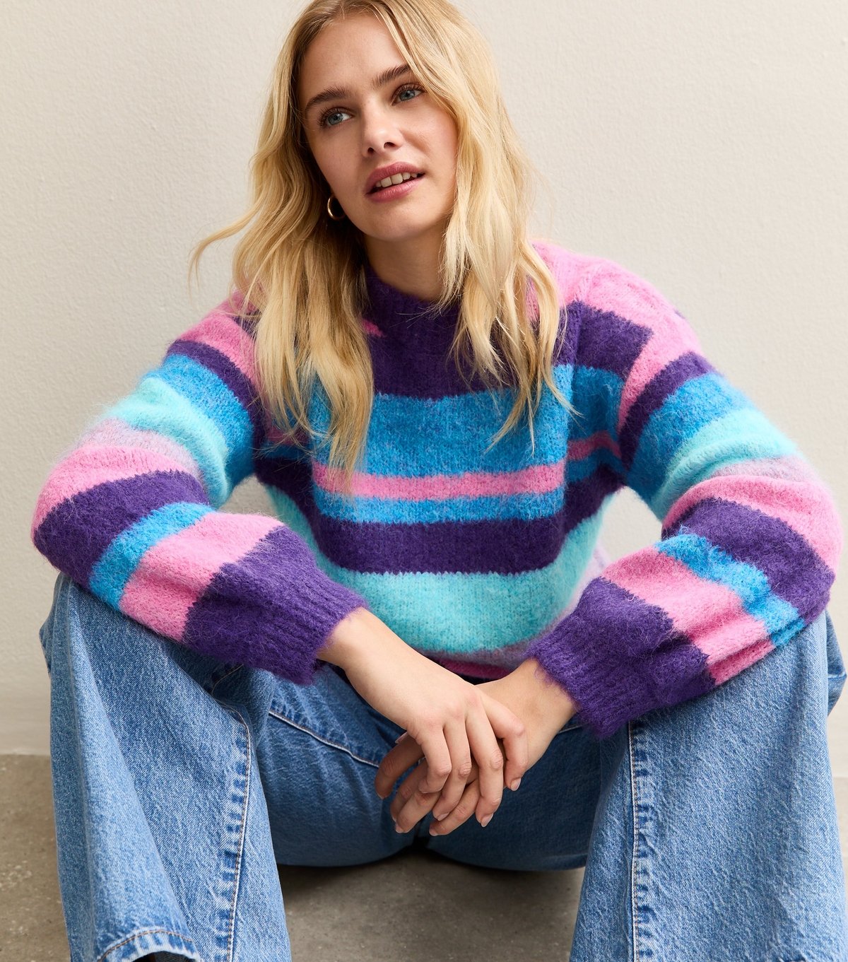 Sunshine Soul Women's Bright Blue Striped Crew Neck Jumper Sunshine Soul New Look - 2