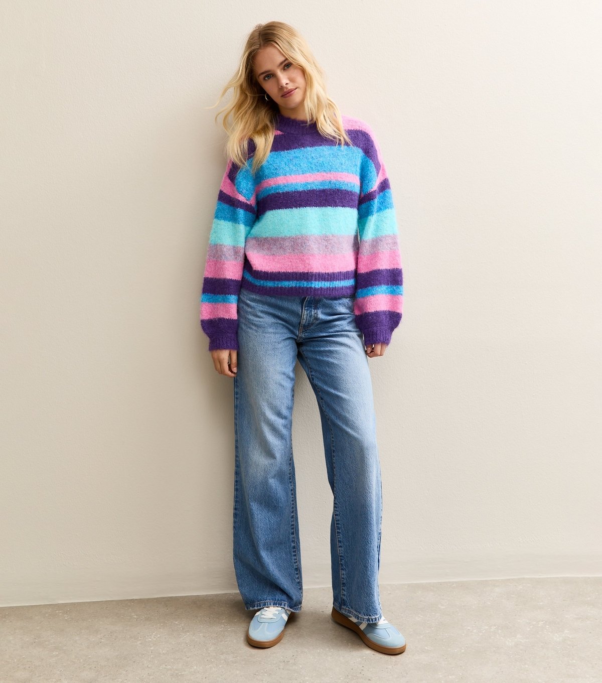 Sunshine Soul Women's Bright Blue Striped Crew Neck Jumper Sunshine Soul New Look - 3
