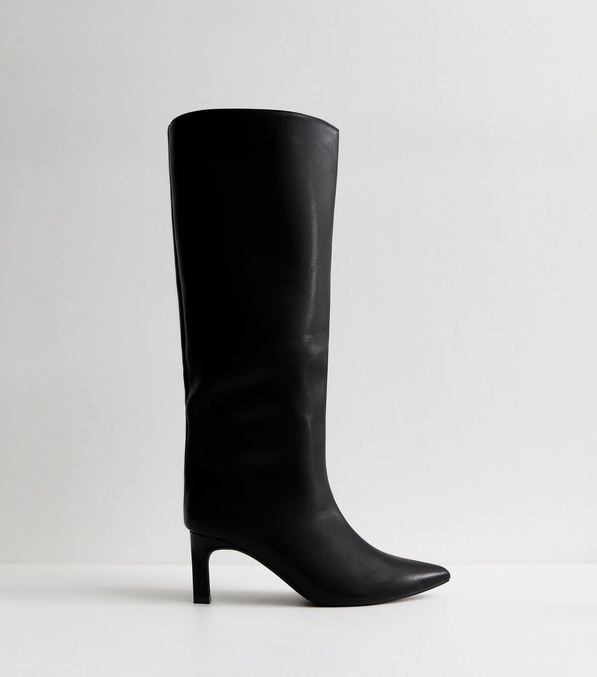 New Look Women's Truffle Black Faux Leather Heeled Pull On Boots Vegan New Look