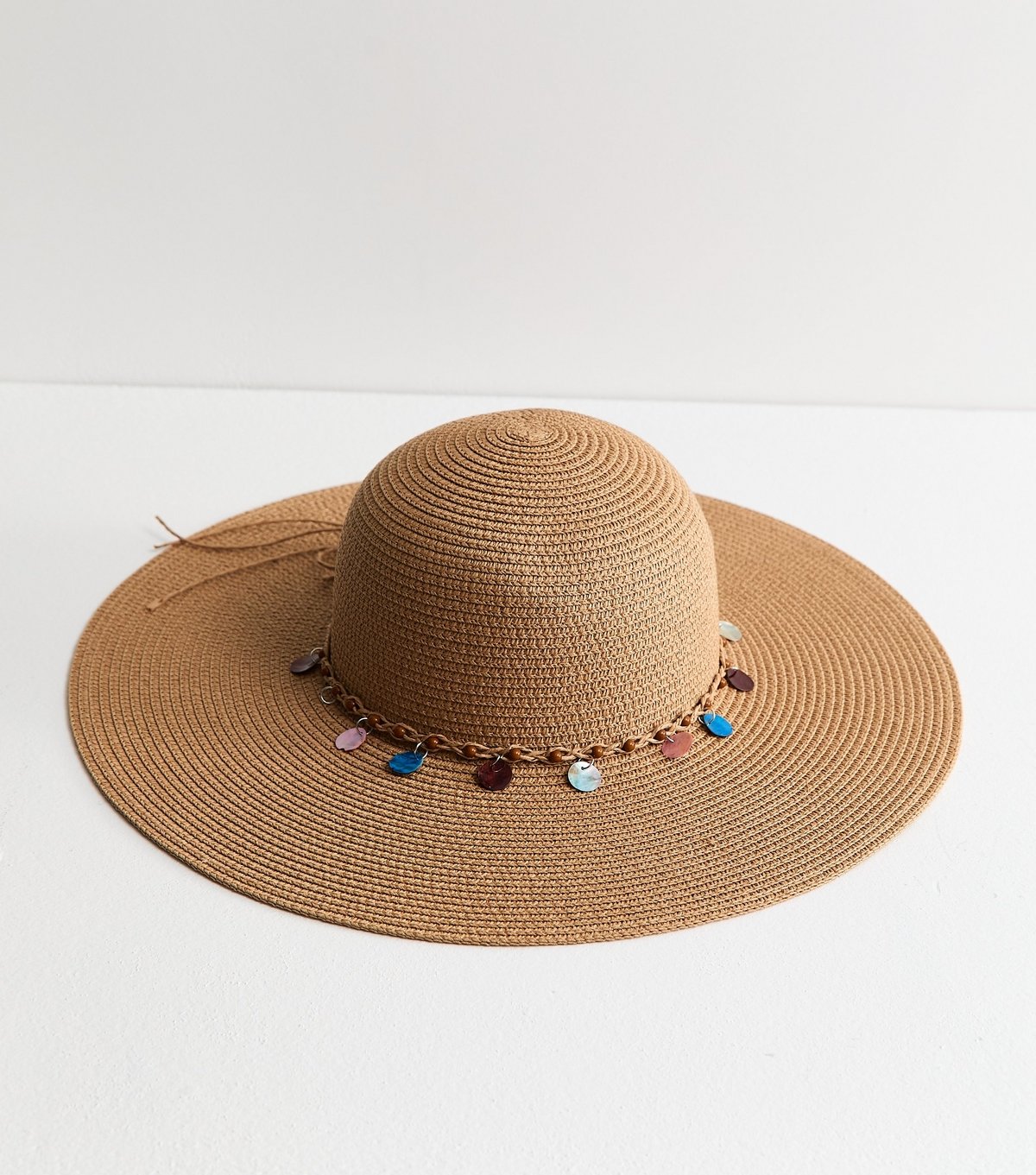 New Look Stone Colourful Disc Trim Floppy Straw Hat New Look - 2