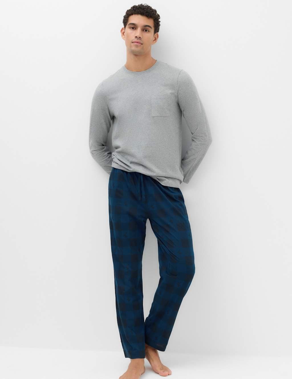 Marks & Spencer M&S Pure Cotton Stag Pyjama Set Blue Mix