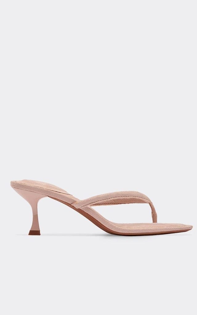 EGO Pierre Thong Strap Low Heeled Mule In Nude Faux Suede, Women's Size UK 3 - 2