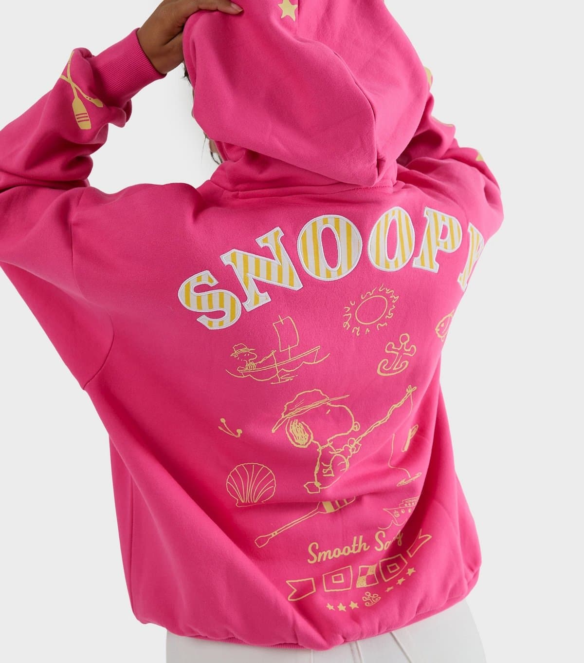 Skinnydip Women's Bright Pink Peanuts Sailing Snoopy Hoodie Skinnydip New Look