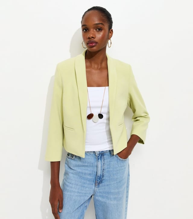 New Look Women's Light Green Cropped Blazer New Look - 2