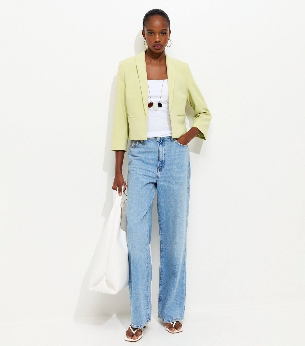 New Look Women's Light Green Cropped Blazer New Look - 3