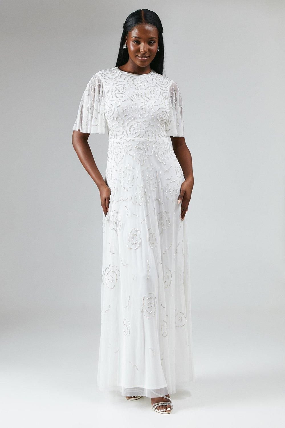 Coast Coast Women's Rose Embroidered Angel Sleeve Wedding Dress in Ivory - 2