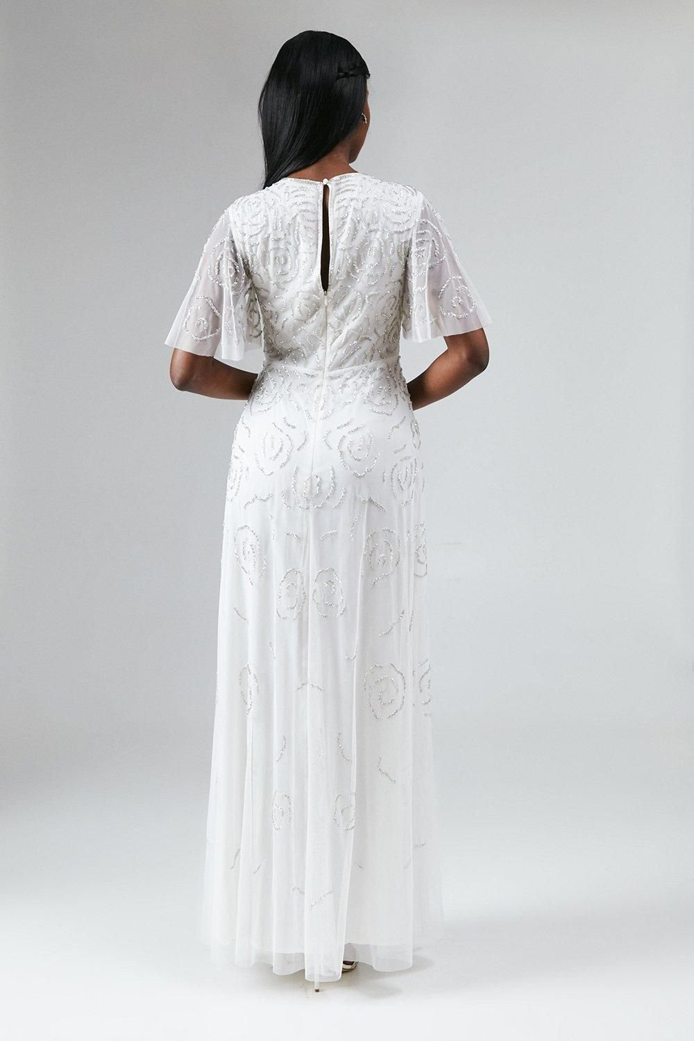 Coast Coast Women's Rose Embroidered Angel Sleeve Wedding Dress in Ivory - 3