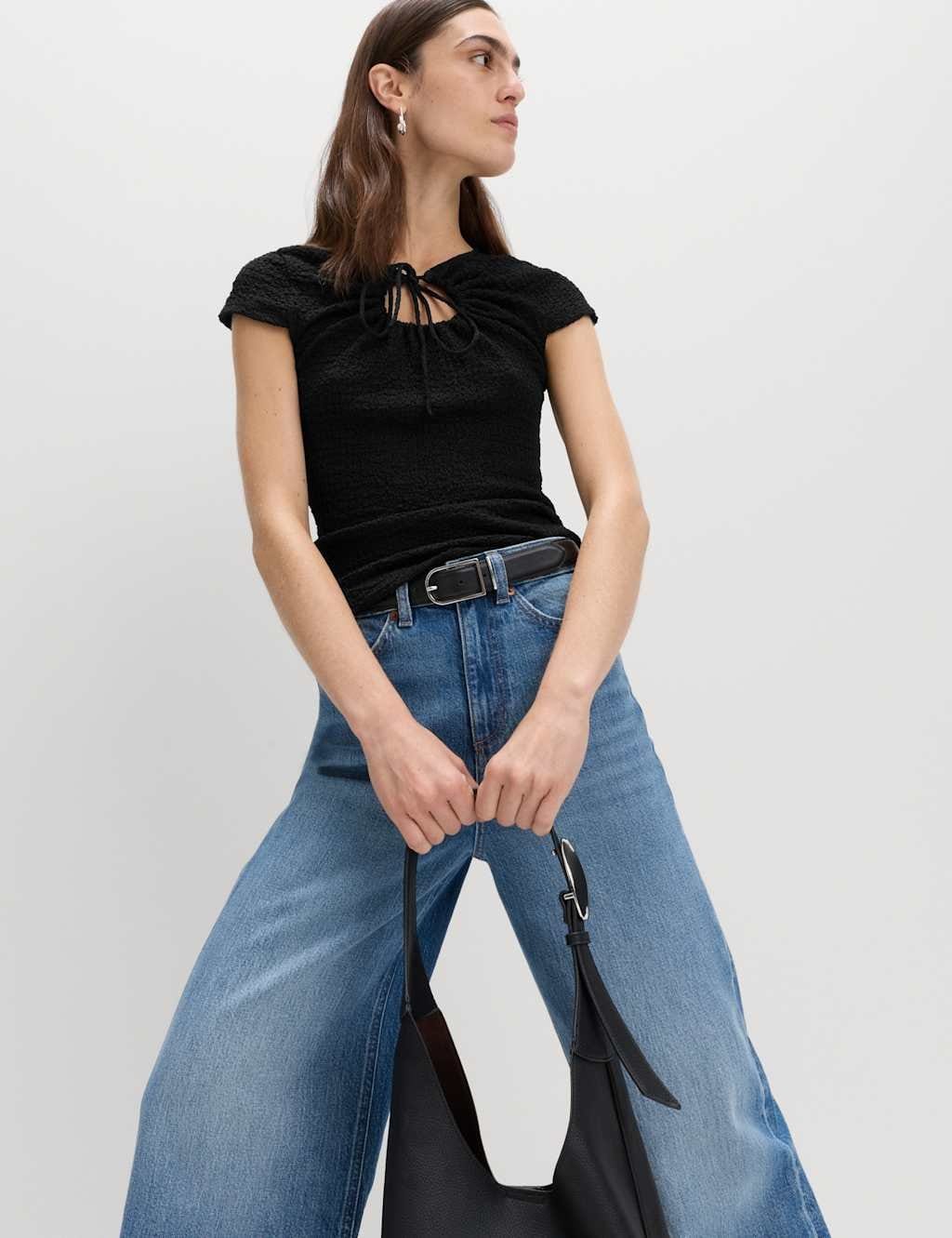 M&S Textured Keyhole Top Black
