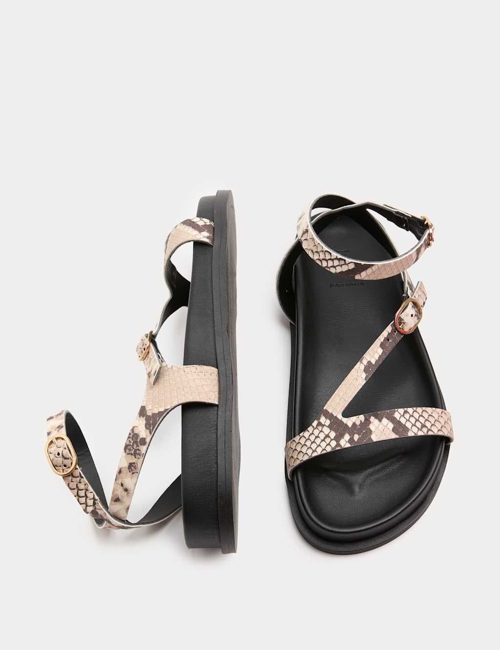 Marks & Spencer M&S Leather Buckle Ankle Strap Flat Sandals Black Mix
