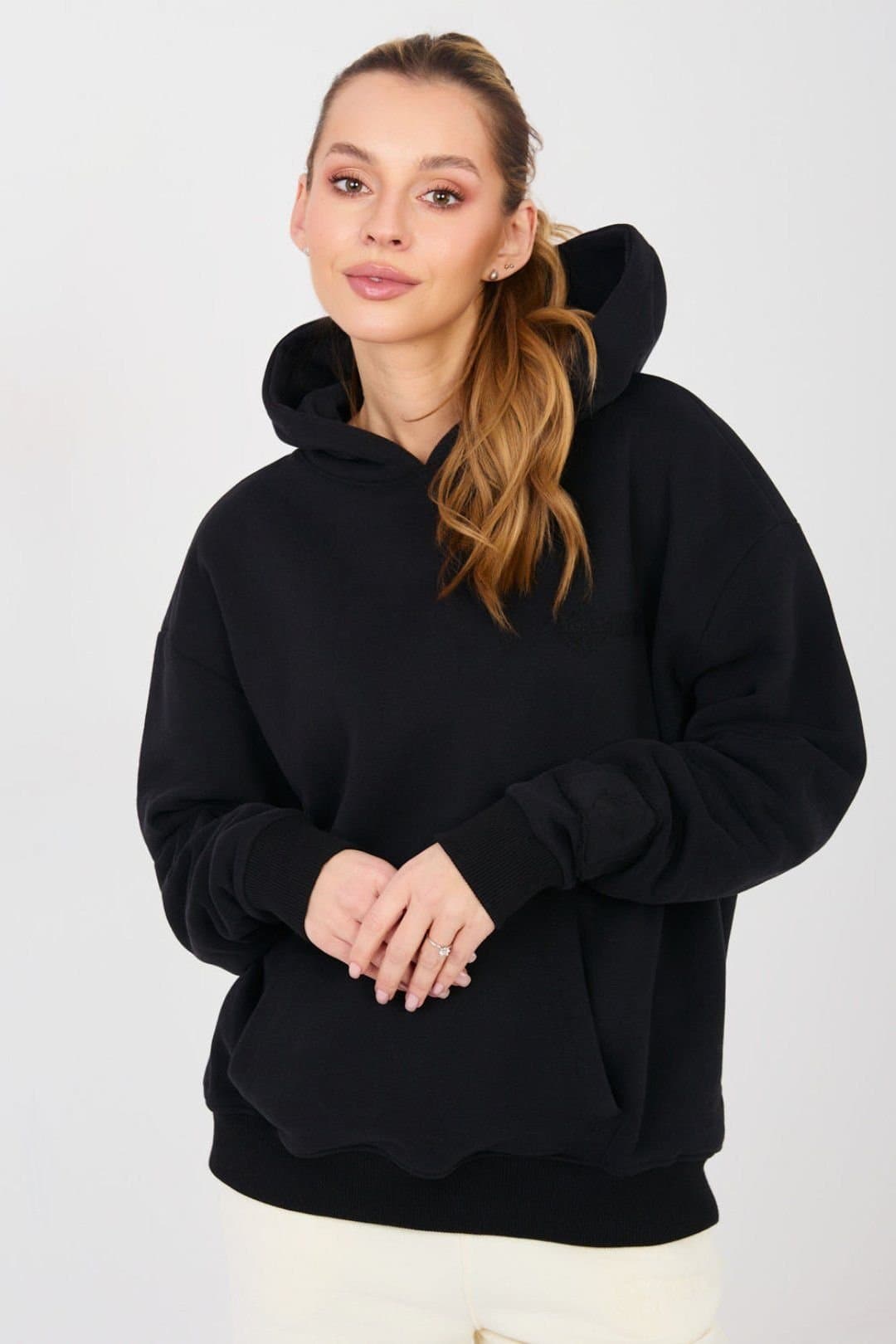 Love Lace Love Lace Women's Embroidered Cotton Polyester Hoodie Comfort in Black
