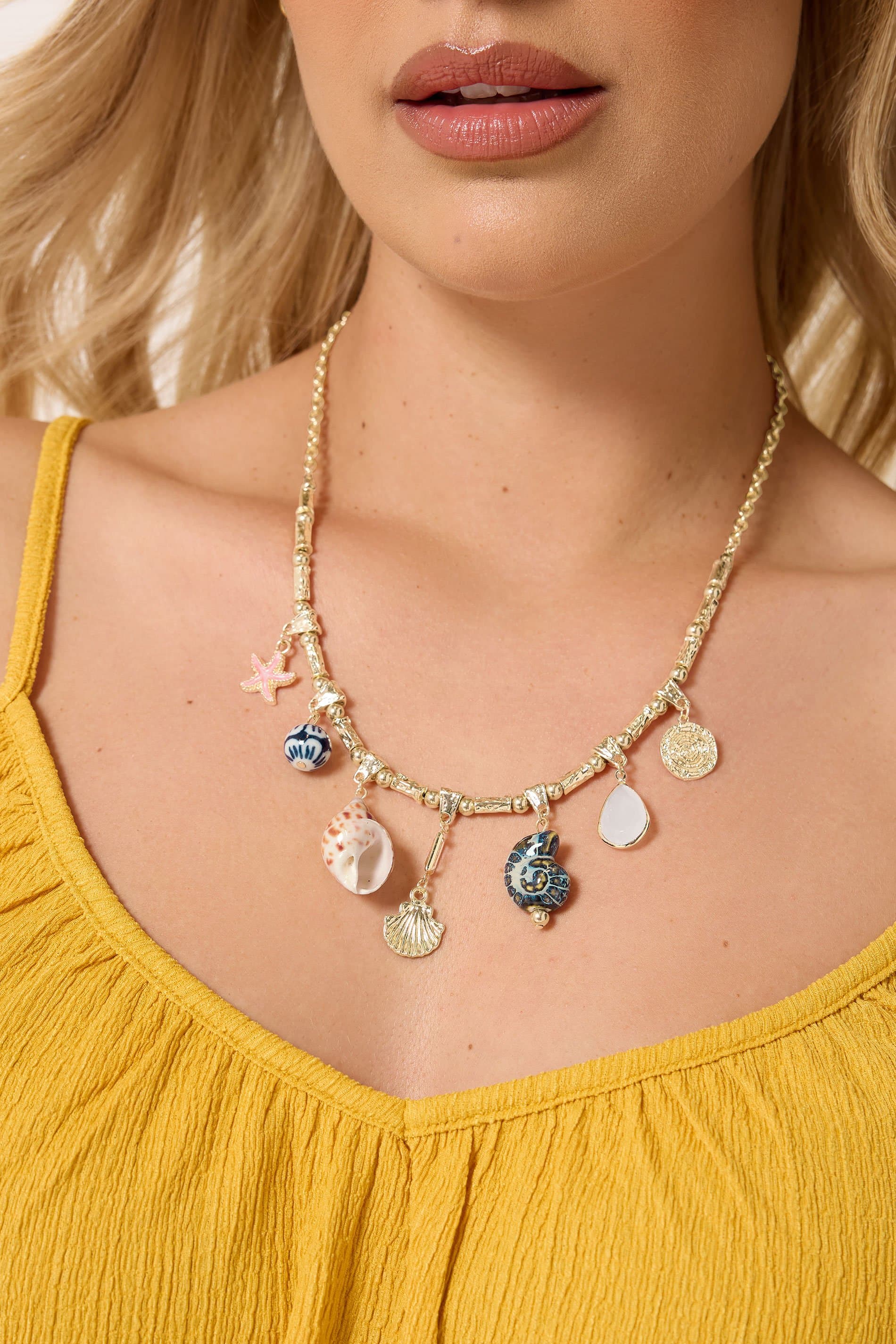 Yours Gold Tone Shell Charm Statement Necklace