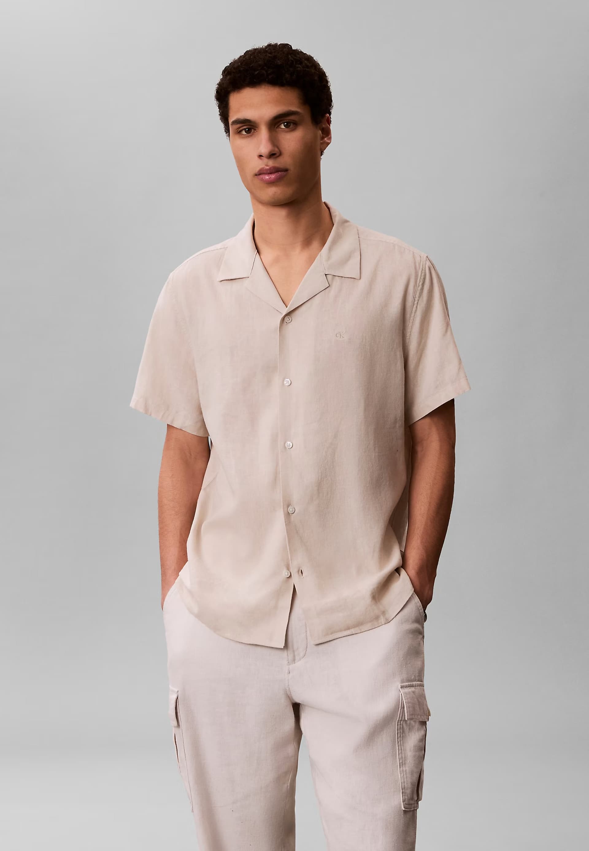 ASOS Calvin Klein Oatmeal Linen Blend Button-Down Shirt