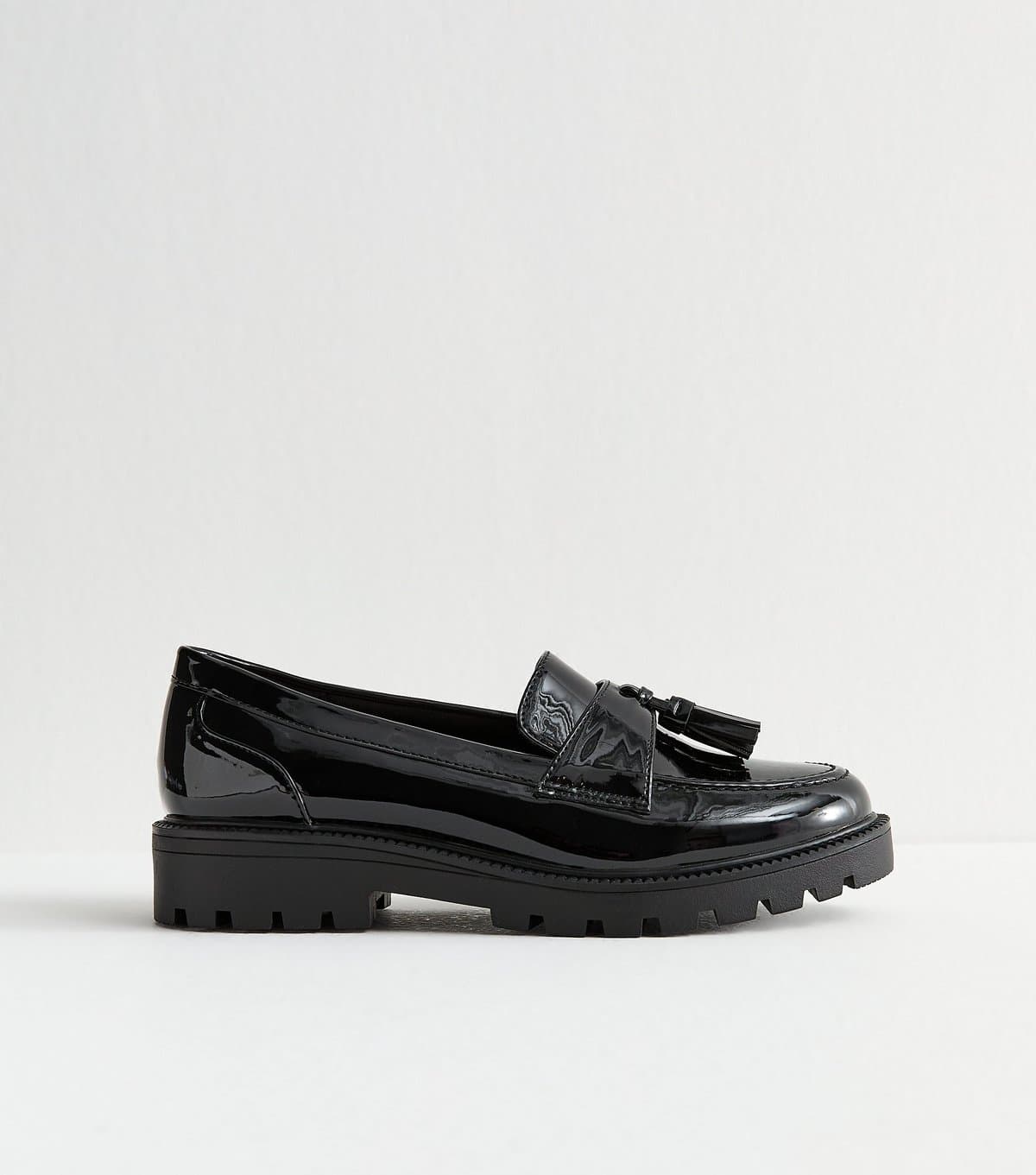 New Look Women's Black Patent Chunky Loafers Vegan New Look