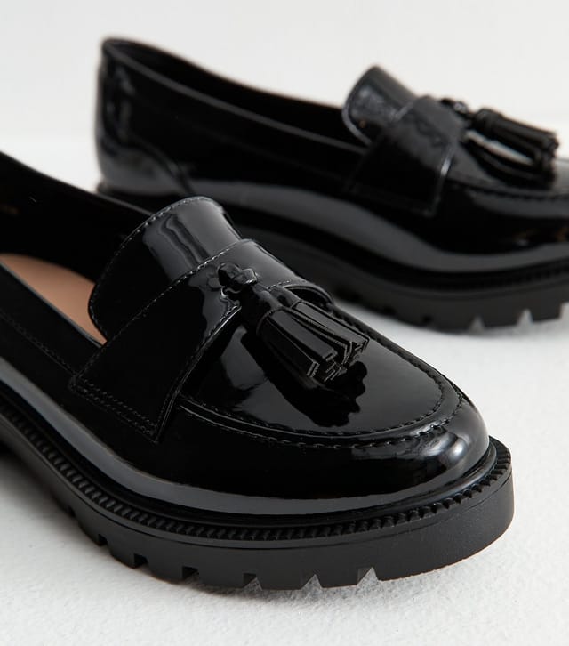 New Look Women's Black Patent Chunky Loafers Vegan New Look - 3