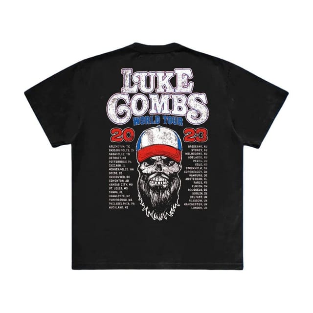 Luke Combs Luke Combs Men's Tour ´23 Skull Back Print T-Shirt in Black - 2