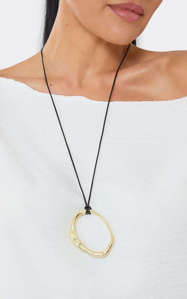 EGO Ring Shaped Pendant Long Rope Necklace In Gold, Women's Size UK 0 - 2