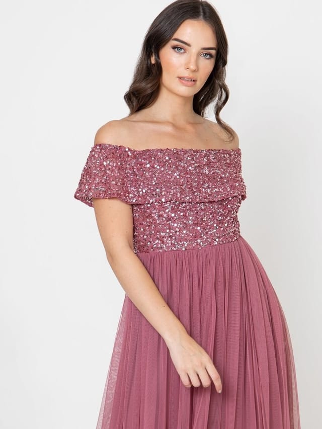 Maya Deluxe Maya Deluxe Women's Bardot Embellished Maxi Dress in Rose - 2