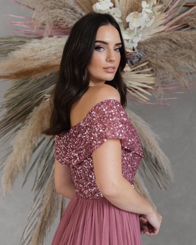 Maya Deluxe Maya Deluxe Women's Bardot Embellished Maxi Dress in Rose - 3