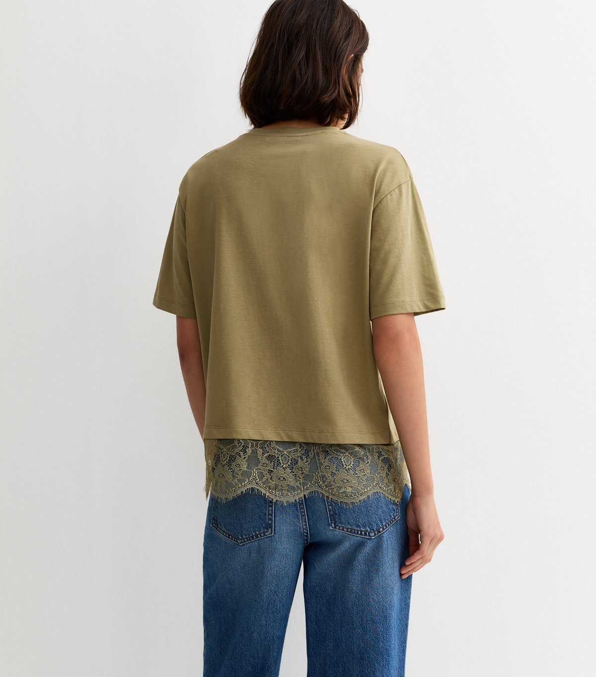 New Look Women's Khaki Lace Hem Boxy T-Shirt New Look - 4