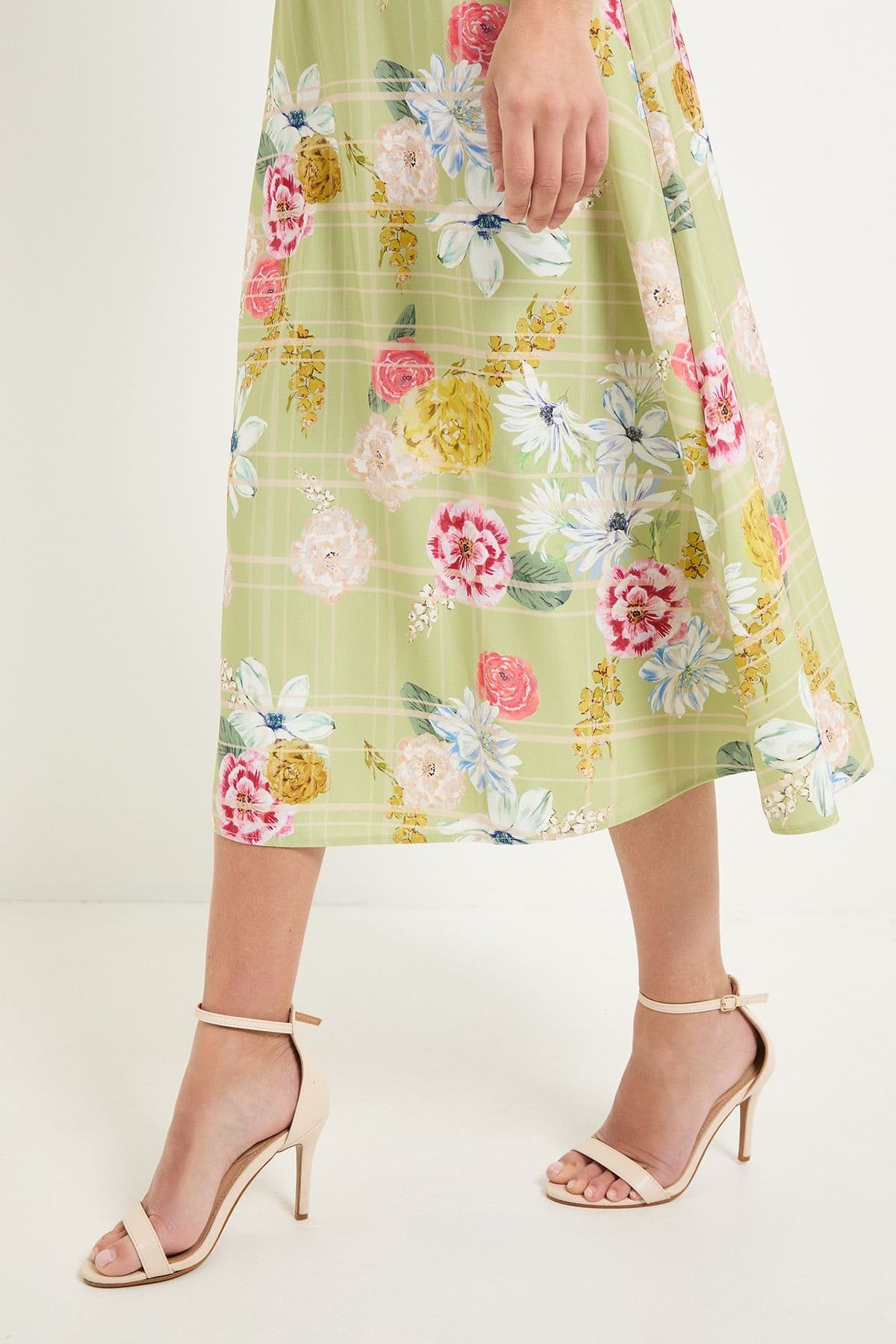 Wallis Wallis Women's Petite Floral Check Ottoman Midi Dress in Green - 4