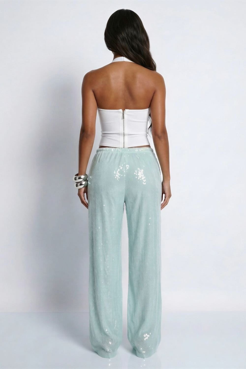 LEMONLUNAR LEMONLUNAR Women's The Sequin Mid-rise Regular Length Trousers in Blue - 4