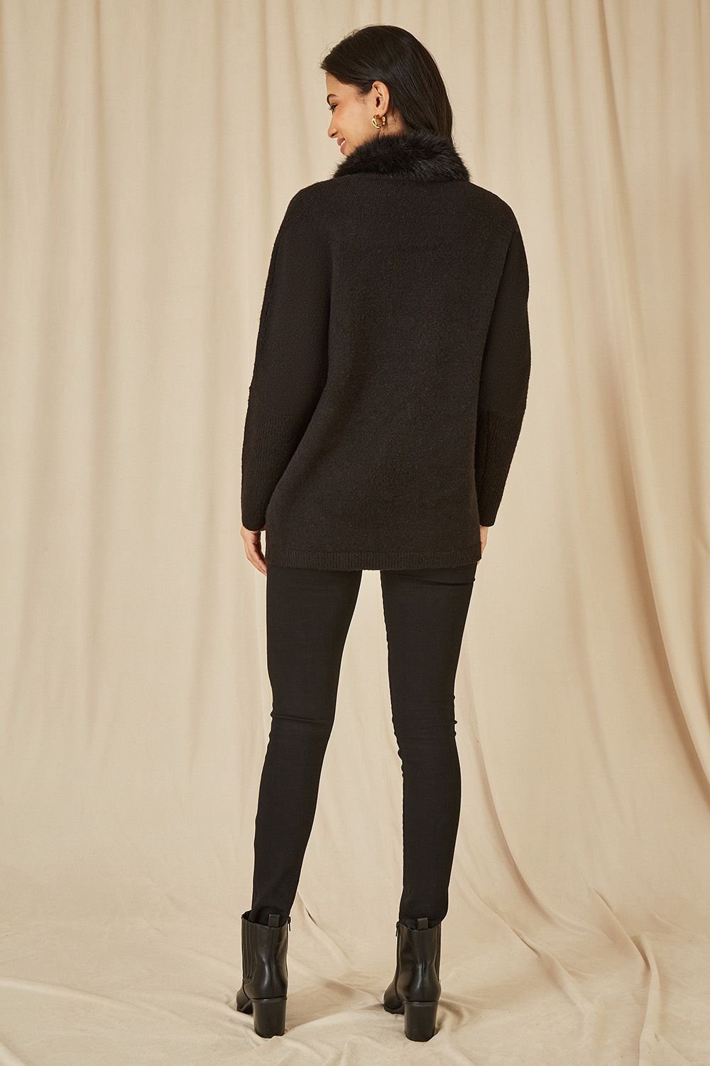 Yumi Yumi Women's Black Cardigan With Detachable Fur Collar Trim - 4