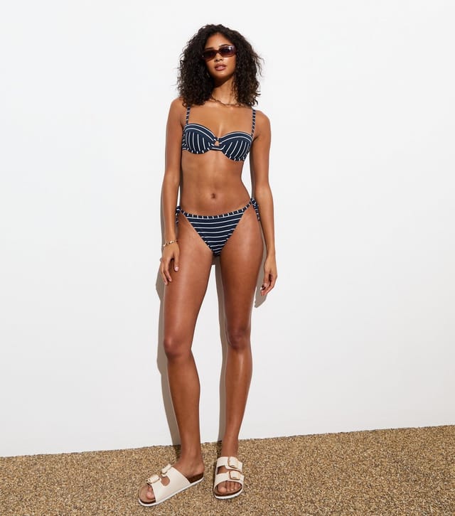 New Look Women's Navy Striped Side Tie Bikini Bottoms New Look - 3