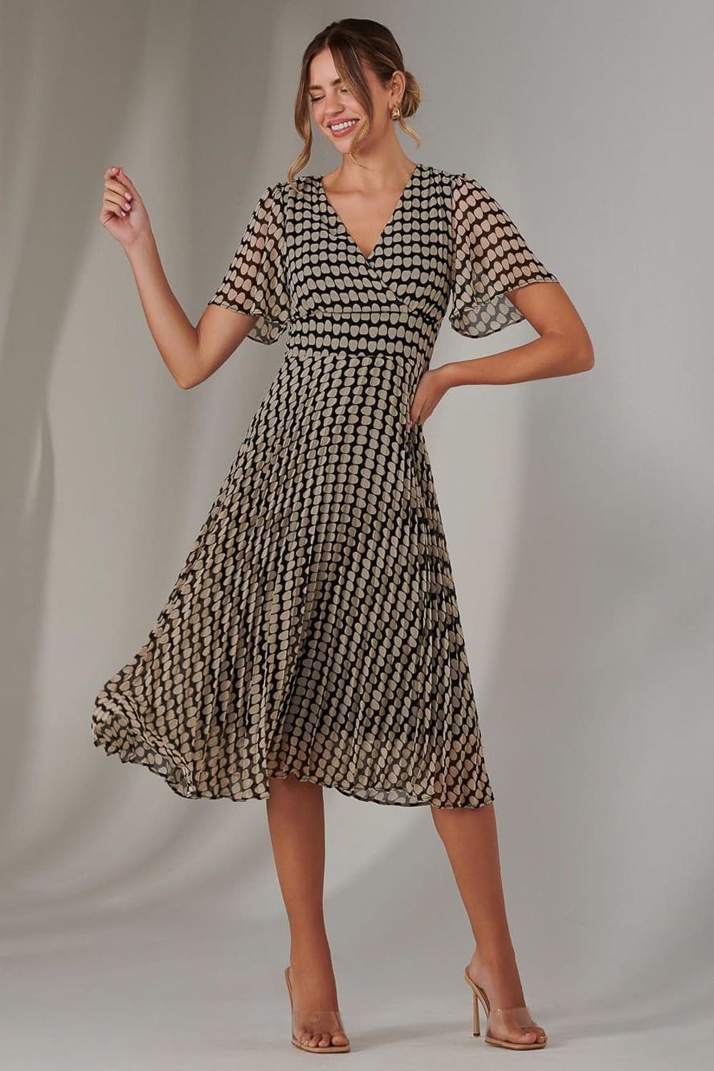 Jolie Moi Jolie Moi Women's Chiffon Pleated Wrap Midaxi Dress in Natural - 4