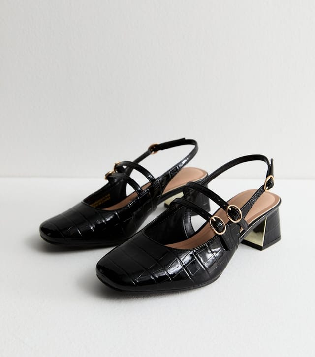 New Look Women's Wide Fit Black Block Heel Mary Jane Shoes Vegan New Look - 2