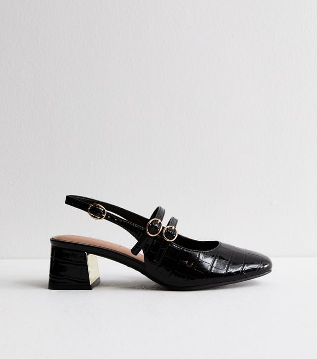 New Look Women's Wide Fit Black Block Heel Mary Jane Shoes Vegan New Look - 3