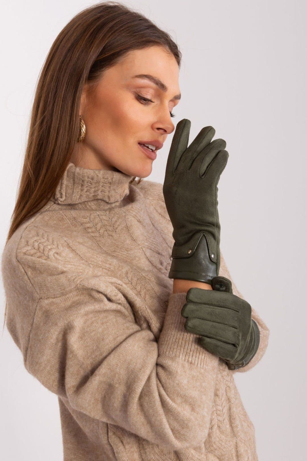 Love Lace Love Lace Women's Elegant Touchscreen Gloves with Embroidered Flower Detail Soft Fit in Green