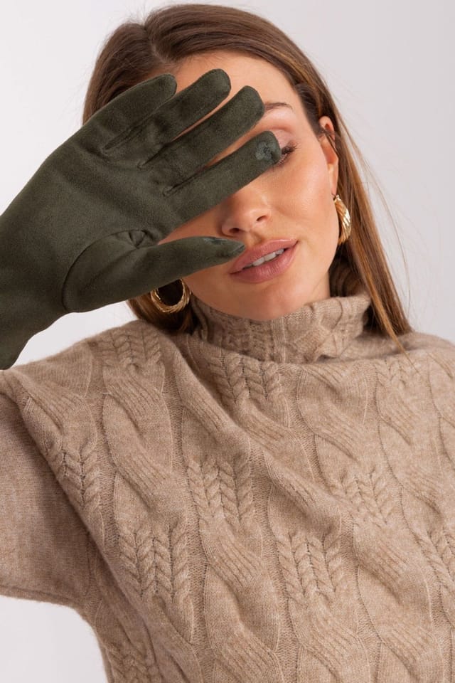 Love Lace Love Lace Women's Elegant Touchscreen Gloves with Embroidered Flower Detail Soft Fit in Green - 2