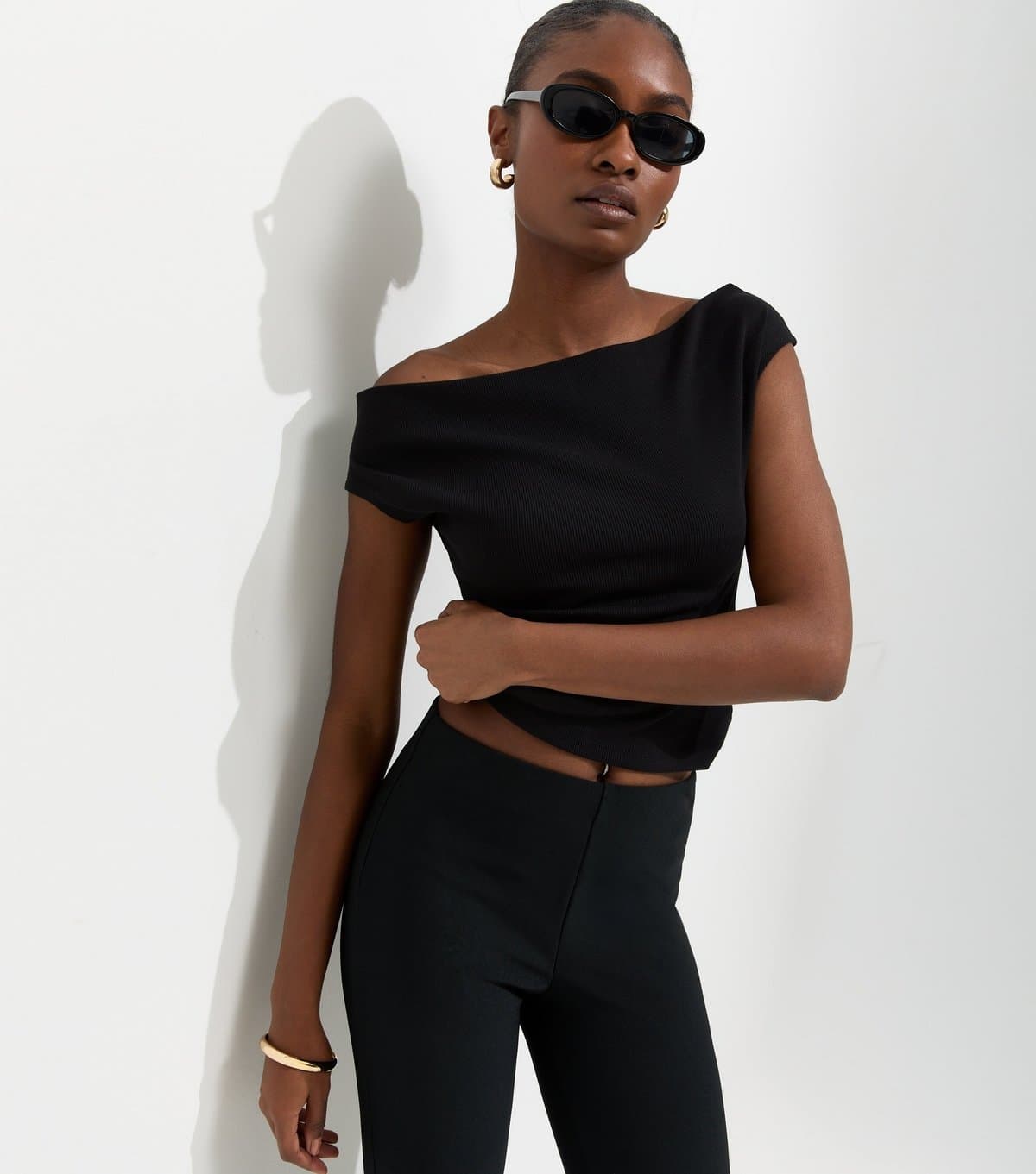 New Look New Look Black Cotton Rich Ribbed Bardot Top