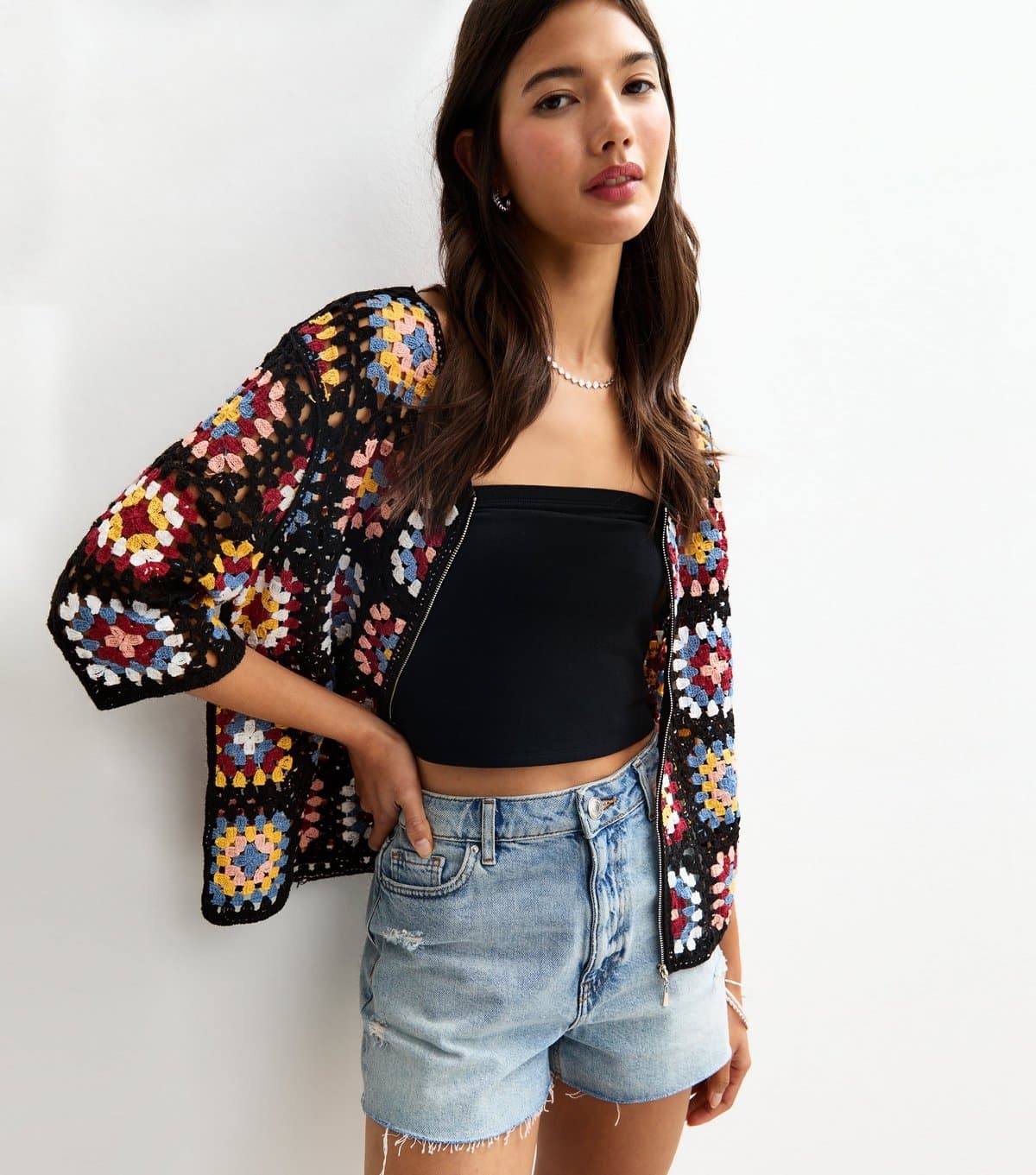 Sunshine Soul Women's Black Crochet Boxy Bomber Jacket Sunshine Soul New Look