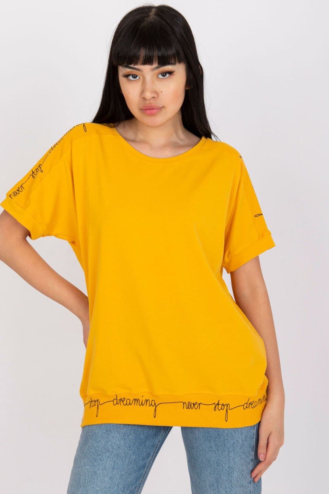 Love Lace Love Lace Women's Everyday Short Sleeve Round Neck Blouse in Mustard