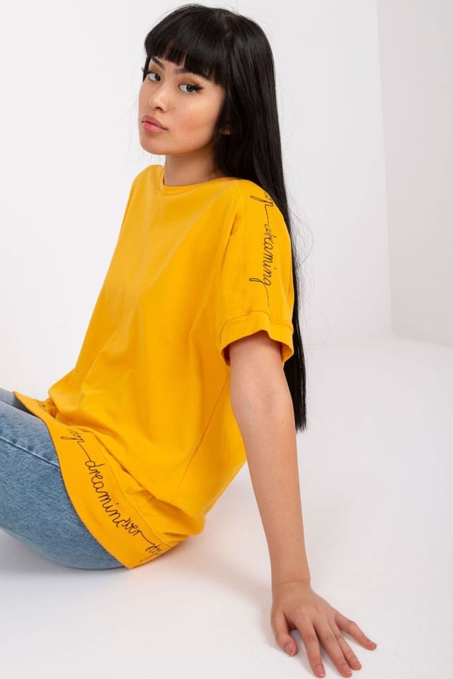 Love Lace Love Lace Women's Everyday Short Sleeve Round Neck Blouse in Mustard - 2