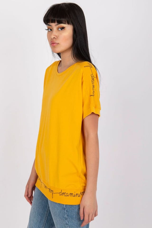 Love Lace Love Lace Women's Everyday Short Sleeve Round Neck Blouse in Mustard - 3