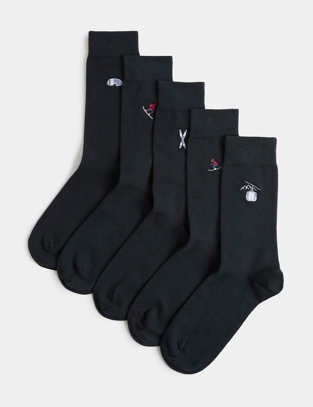 Marks & Spencer M&S 5 Pack Cool & Fresh™ Cotton Rich Ski Socks Navy Mix