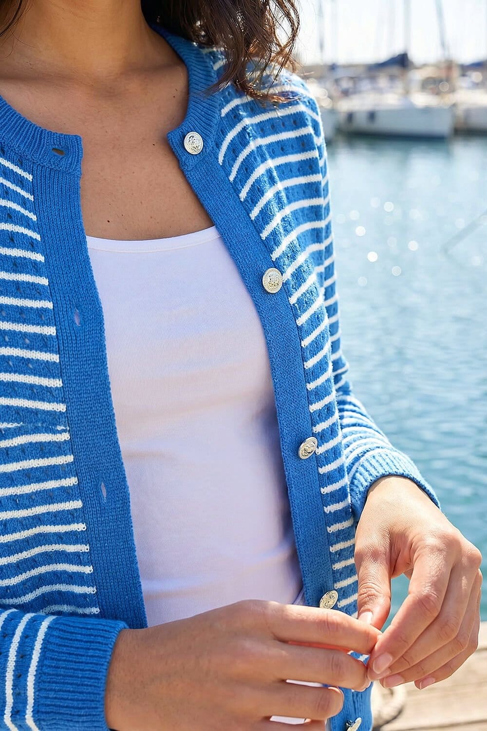 Dusk Dusk Women's Stripe Button Knit Cardigan in Blue - 4