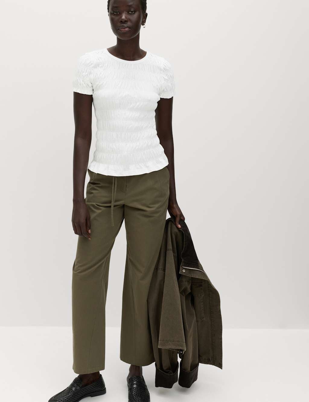 Marks & Spencer M&S Pure Cotton Smocked Detail Top Soft White - 2