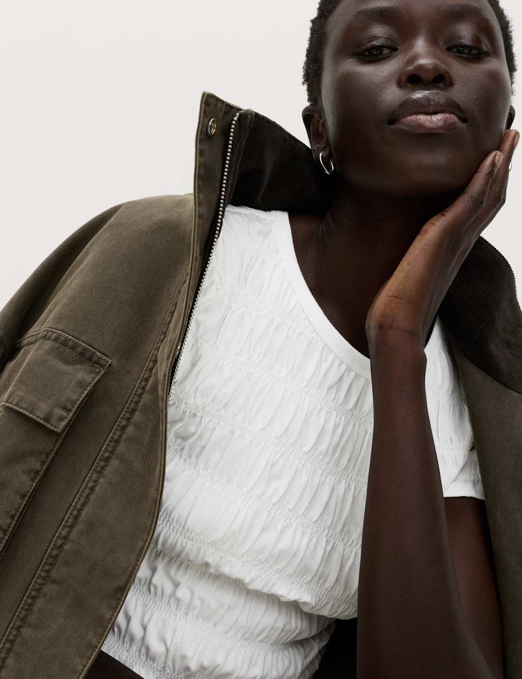 Marks & Spencer M&S Pure Cotton Smocked Detail Top Soft White - 3