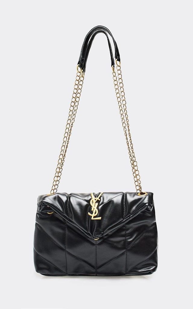 EGO Vanellope Gold Logo Detail Chain Strap Quilted Bag In Black Faux Leather, Women's Size UK 0 - 2