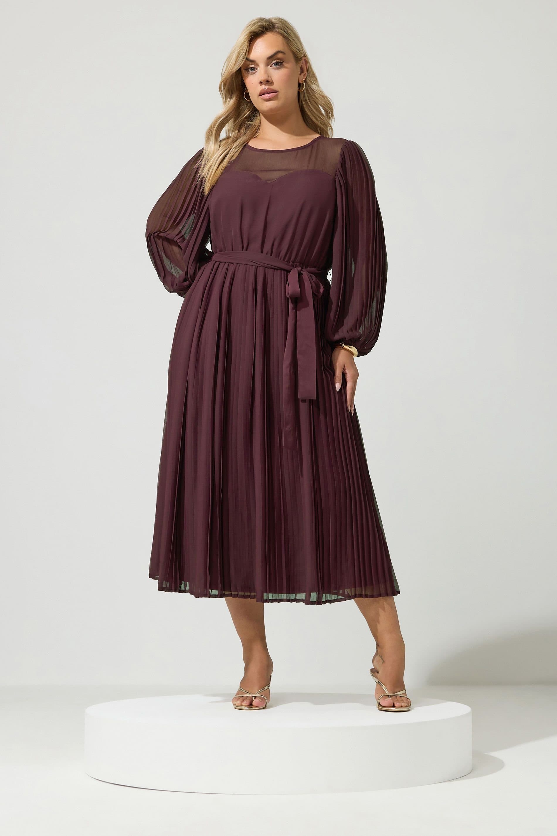 Yours Yours Women's Pleated Maxi Dress in Dark Red