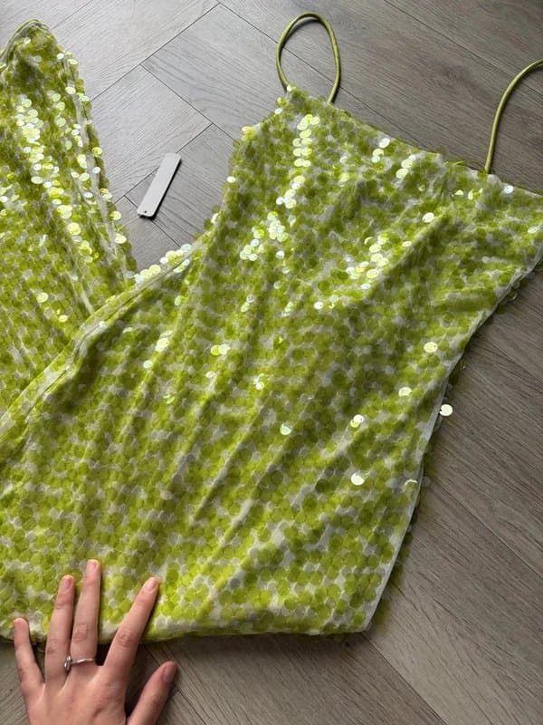 New Look New Look Green and White Sequinned Cowl Neck Maxi Dress - Size 8
