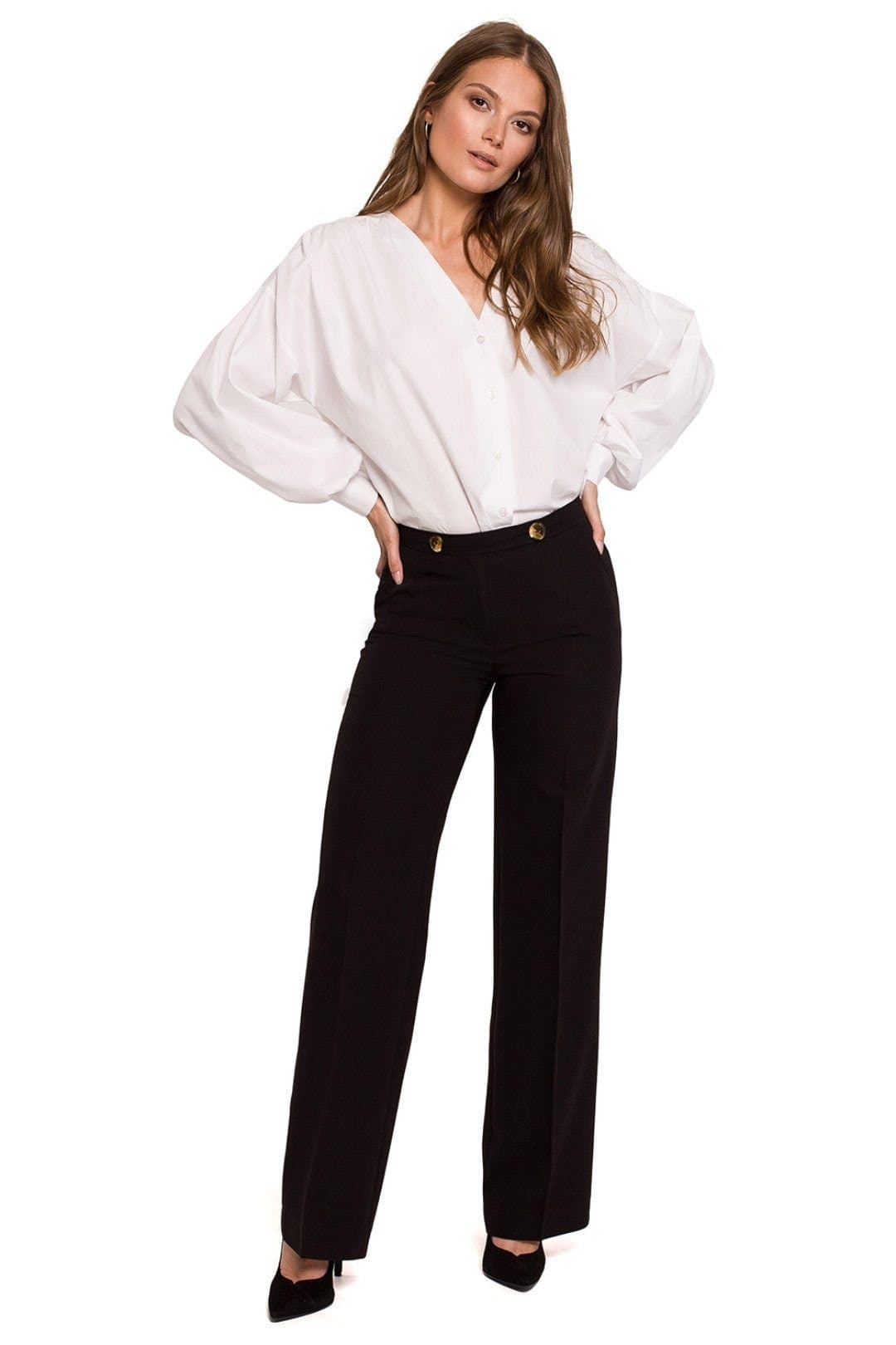 Love Lace Love Lace Black Elegant Straight Leg Button Zip Trousers