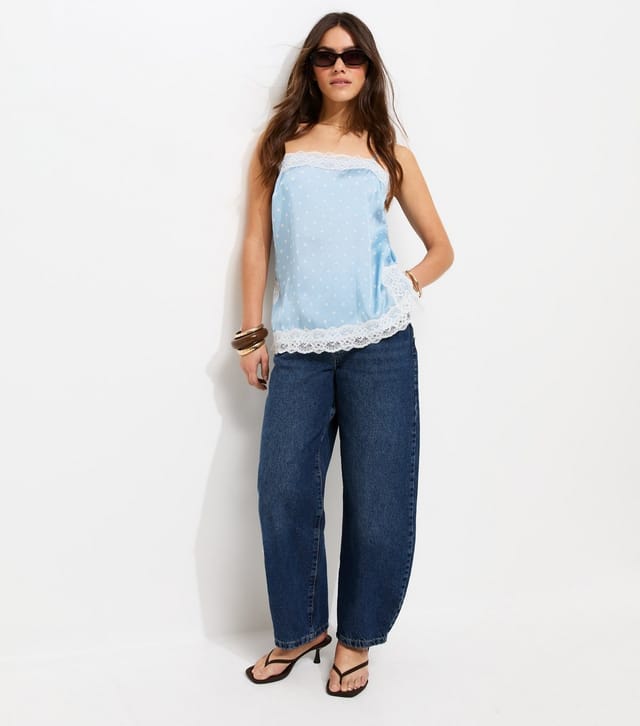 New Look Women's Petite Blue Satin Polka Dot Lace Trim Cami Top New Look - 3